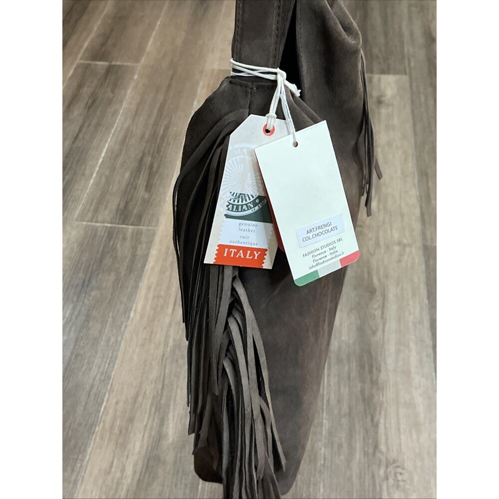 Divina Firenze Leather Fringe Hobo Bag Made in‎ Italy Chocolate Suede - Picture 3 of 11